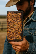 Western Floral Chocolate Tooled Rodeo Wallet