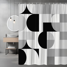 Geometric Black and White Shower Curtain for Modern Bathroom Style