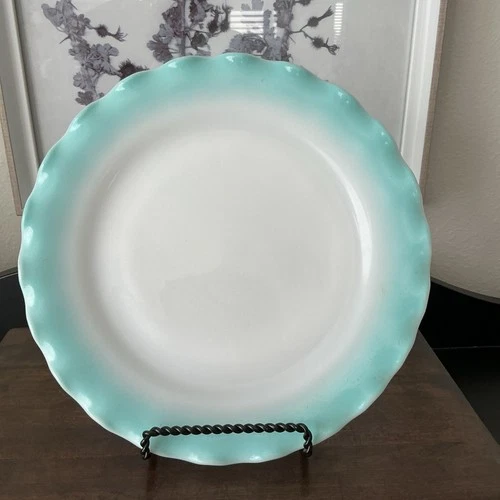 VTG Hazel Atlas Aqua Turquoise Blue Crinoline Ruffled Ripple Glass 8.75" Plate