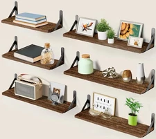 Long Wall Shelves, Rustic Farmhouse Style, Wood Floating Shelves for Wall Dec...