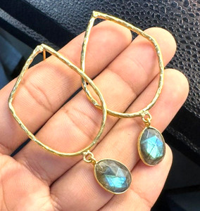 Authentic Labradorite Cut Stone Gold Plated Earring, Handmade Jewelry Earrings