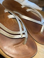 Olukai KAPEHE LUANA Women's Leather Sandals Thongs Gold Bubbly / Sahara Tan 11