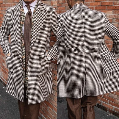 Hahnentritt Herren Tweed Mantel Fashion Doppelreihig Wollmischung Spitzkragen - Bild 1 von 4