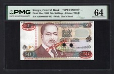 Kenya 50 Shillings 1-7-2000 P36es  Specimen N.002  Uncirculated Grade 64 Top Pop