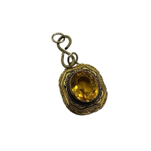 Antique Art Noveau Large Oval Cut Orange Stone Gold Filled Pendant