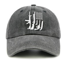 Waldeal Men's American Flag with Machine Gun Hat Washed Adjustable Baseball Cap