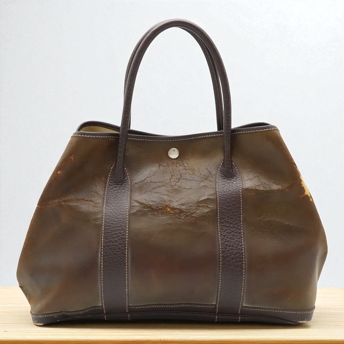 エルメス　ガーデンパーティ　アマゾニア　HERMES Amazonia Hermes Garden Party Amazonia Brown Rubber Coated Leather