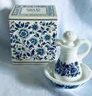 Vintage 1972 Avon Delft Blue Milk Glass Skin So Soft Bath Oil Pitcher Bowl 5 fl.