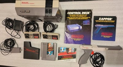 Original Nintendo NES Console Bundle Tested Complete Zapper 2 Controllers Mario 