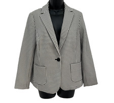 Talbots Blazer Womens Size Medium Black/White Check Lined Pockets Single Button