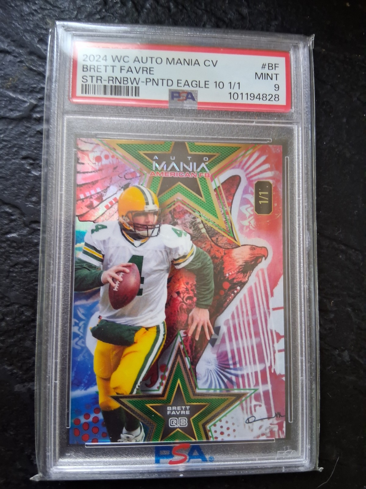 PSA 9 - 2024 Wild Card Auto Mania Painted Eagle #1/1 Brett Favre (Packers)