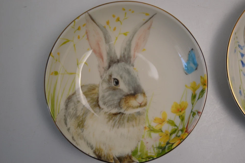 4 Williams Sonoma Floral Prado Conejito Dip Bowl Nuevo Con Etiquetas Nuevo Pascua Primavera Conejo Foto 2 de 4