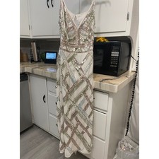 ASOS Embellished Sequin Midi Dress White Spaghetti Strap Open Back Formal Gown