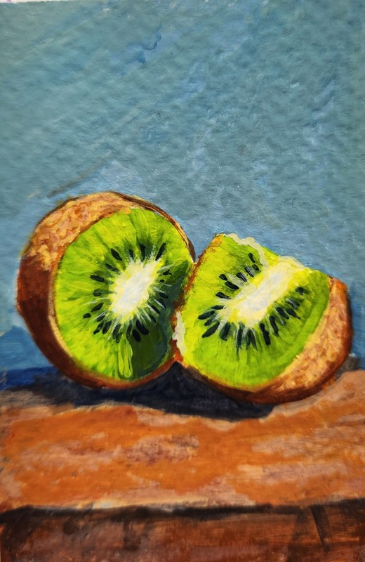 Original aceo painting of a Kiwi fruit, Aceos original art, 2.5inx3.5in