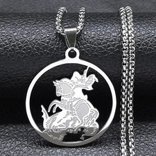 St George and the Dragon Pendant Necklace Silver Cut-Out Round Jewellery Gift