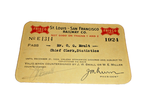 1924 FRISCO SLSF EMPLOYEE PASS #1314 - Foto 1 di 2