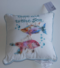 Coastal Collection Beaded Fish Accent TAKE ME TO THE SEA Beach 12" Pillow NWT