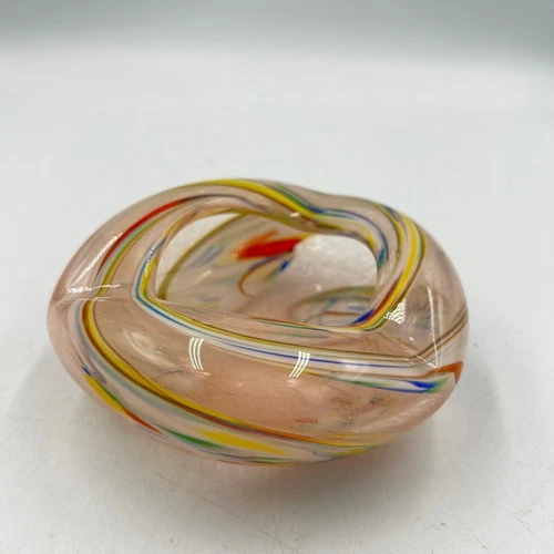 Vintage Murano Style Hand Blown Art Glass Bowl Ashtray Bowl Multicolor Swirl