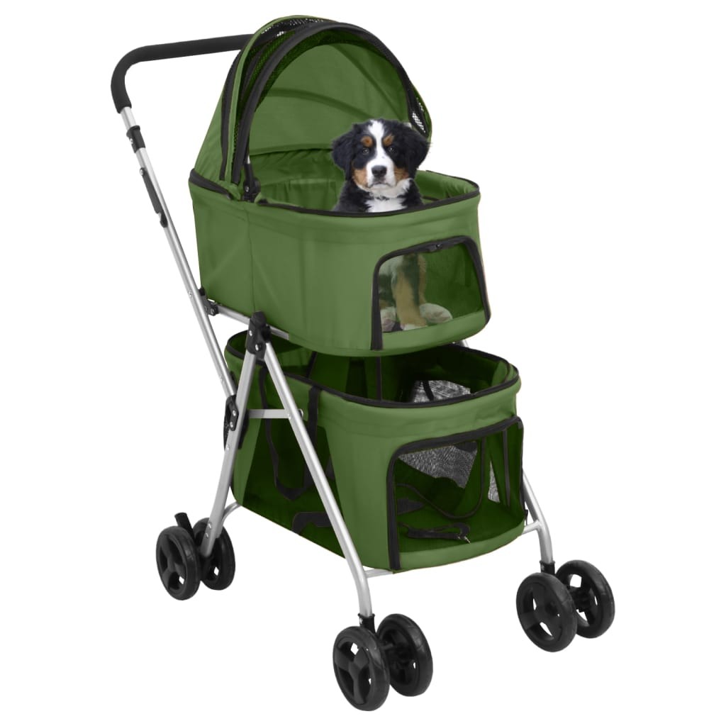 Passeggino Cani Pieghevole 2 Livelli Verde 83x48x97cm Tessuto 2805558