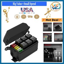 12V 6-Slot Fuse Relay Box with Copper Contacts Waterproof Panel Mount for Tru...