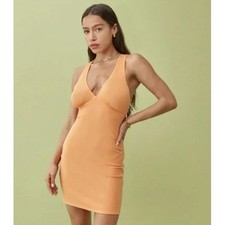 Reformation Ribbed Coco Mini Dress XL Orange Open Back V-Neck Knit Boho Summer