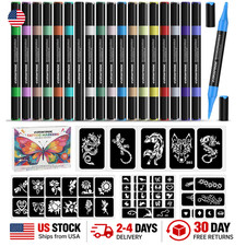 Temporary Tattoos Markers Body Tattoo Kit 18 Count With 56 Stencils for Skin Art