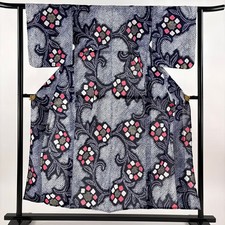 JAPANESE KIMONO YUKATA NAVY BLUE 153cm 5 ft 0 in COTTON AA7642