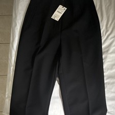 Women Black Dress Pants Flat Front Solid Regular Fit Waist 34