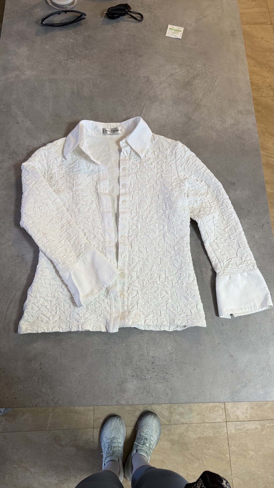 Anne Fontaine Paris Lagune White Textured Blouse - medium Size 8 /US 4 Button Up