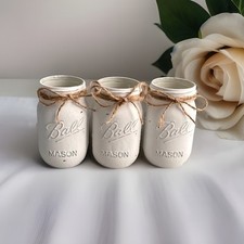 Set of 3 chalk painted distressed mason jar vases  mix  match colors 
