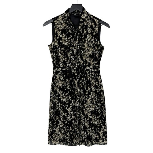 Elie Tahari Kleid Animal Print Schwarz Größe 0 Wollmischung Ärmellos Etui