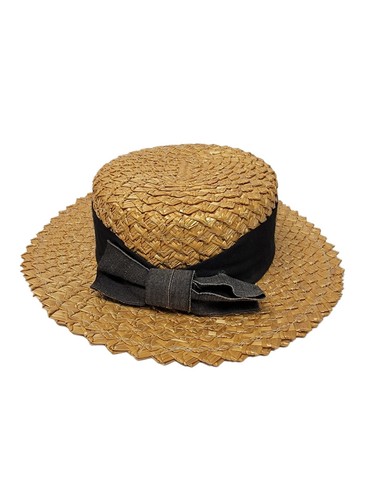 Vintage Straw Skimmer Boater Hat 