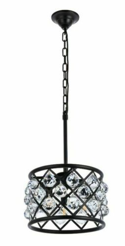 Crystal Chandelier 3 Light Fixture Matte Black Mini Pendant Kitchen Island 12" - Picture 2 of 8