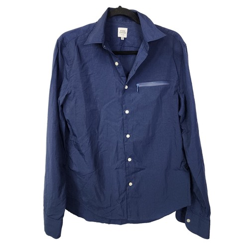 Opening Ceremony Mens M Long Sleeve button Down Navy Blue Shirt Zippered Pocket