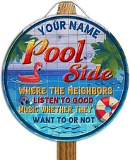 Personalized Pool Rules Round Wood Sign, Poolside Decor, Outdoor Pool Signs