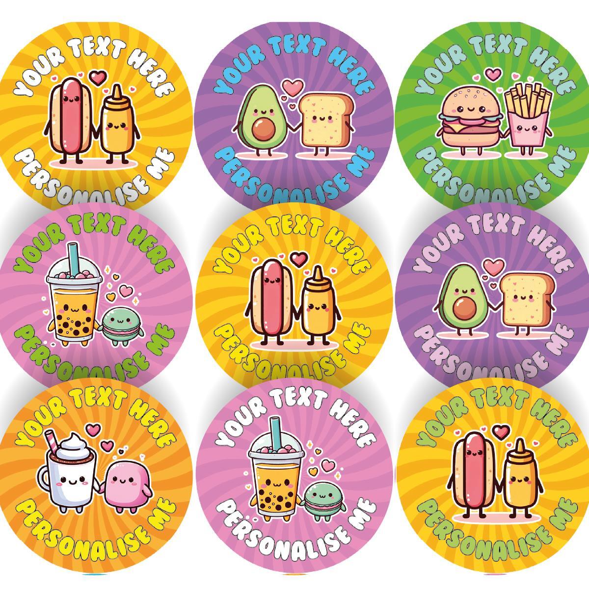 144 Personalised Food Friends 30mm Reward Stickers for School Teachers