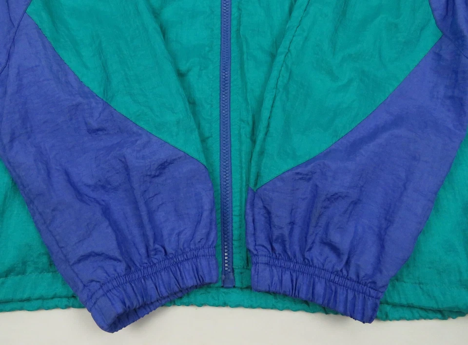 Chaqueta cortavientos vintage años 90 Nike verde azulado púrpura bloques de color unisex cremallera completa L Foto 3 de 4
