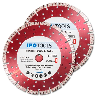 IPOTOOLS Profi Diamanttrennscheibe 230 mm Diamantscheibe Turbo für Beton 10mm Segment 2-6