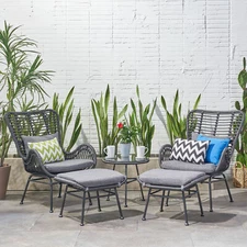 Pooneli Outdoor 5 Piece Wicker Chat Set with Ottomans