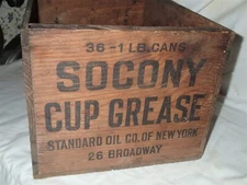 ANTIQUE STANDARD OIL COMPANY OF NEW YORK U.S.A. WOOD BOX GAS OIL CUP GREASE SIGN
