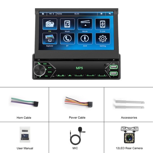 Autoradio 7" Singolo 1DIN Flip Out Bluetooth FM SD TF USB Mirror Link Lettore MP5 - Foto 23 di 23