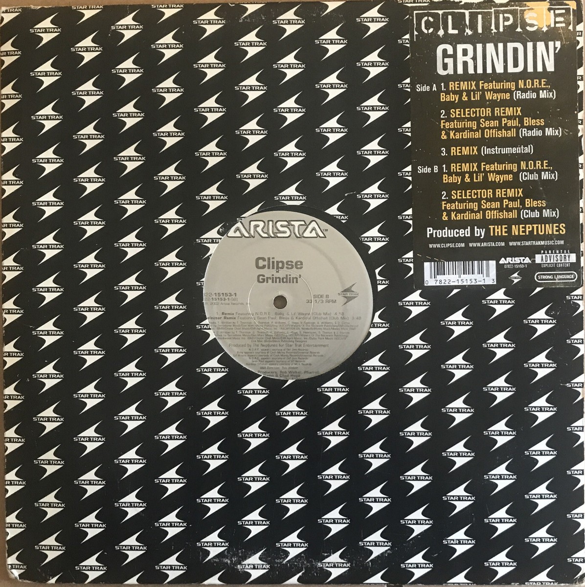 Hip-hop/Rap￼￼ Vinyl Record CLIPSE - GRINDIN (Remix)12”Produced