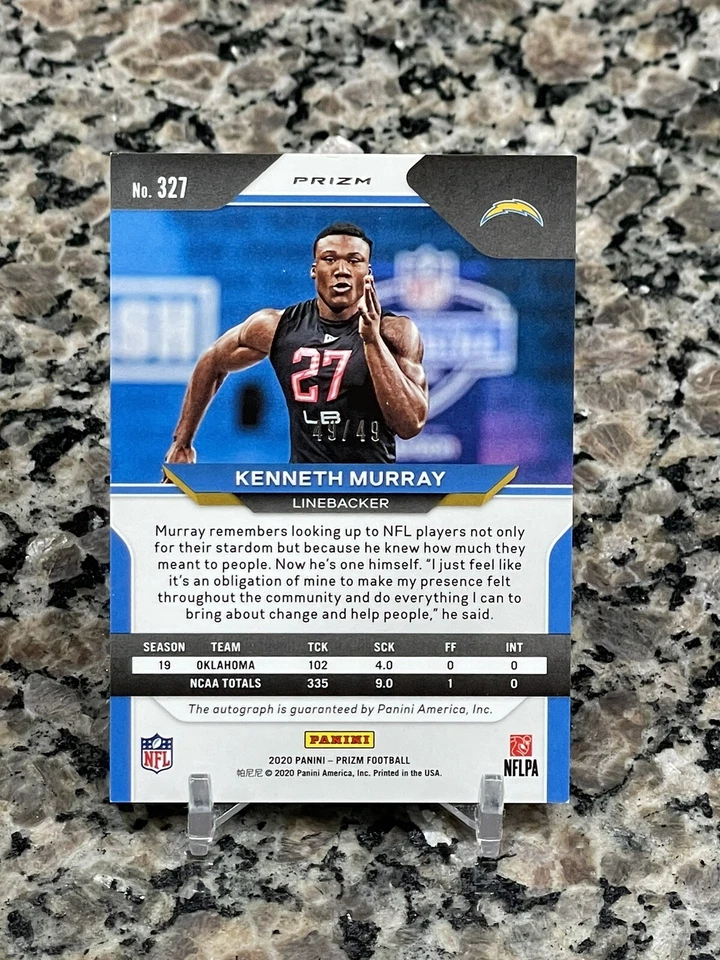 Kenneth Murray RC Auto 2020 Prizm PURPLE POWER Prizm  LRookie Autograph 49/49 - Image 2 of 2