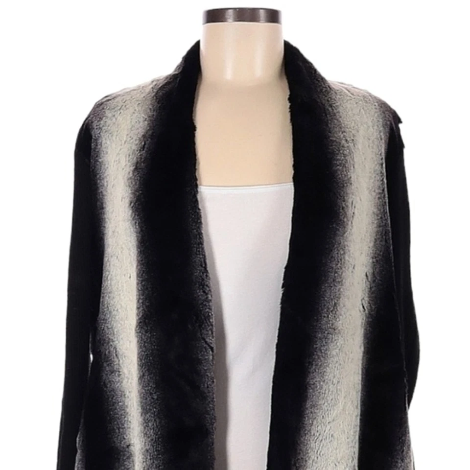 Suéter Cárdigan Lola & Sophie Talla M Negro Gris Blanco Suave Imitación Piel Frente Abierto Foto 4 de 4