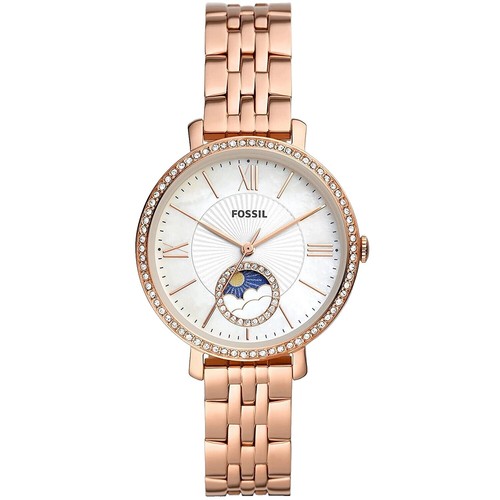 Fossil Moon Phase Watch Rose Gold Face & Case Leather Band  display picture 3