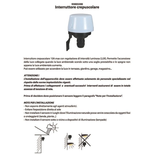 Interruttore Crepuscolare da Esterno 220v Sensore per Lampade Led Regolabile - Afbeelding 5 van 6
