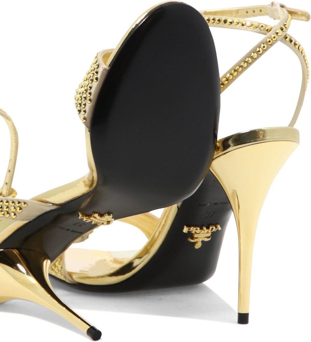 PRADA Crystal embellished satin gold sandals size 36 NEW