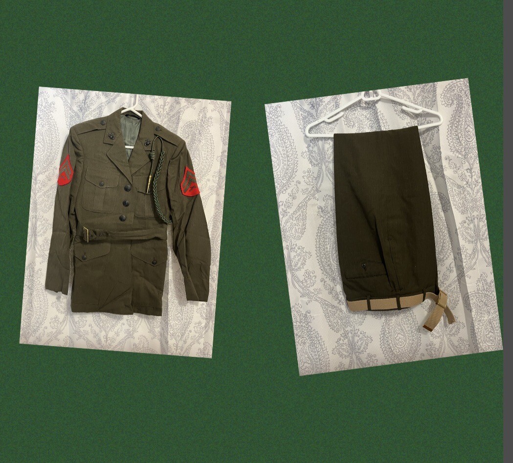 usmc dress green uniform Marine Corps Jacket Coat Small Trousers 31S Poly Wool Lace Homecoming Dress