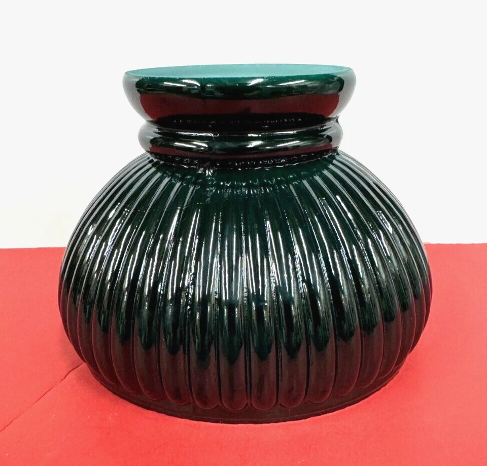 GREEN 6" STUDENT Ribbed GLASS Globe Replacement LAMP SHADE Cased USA NEW 84091 - Image 2 of 4
