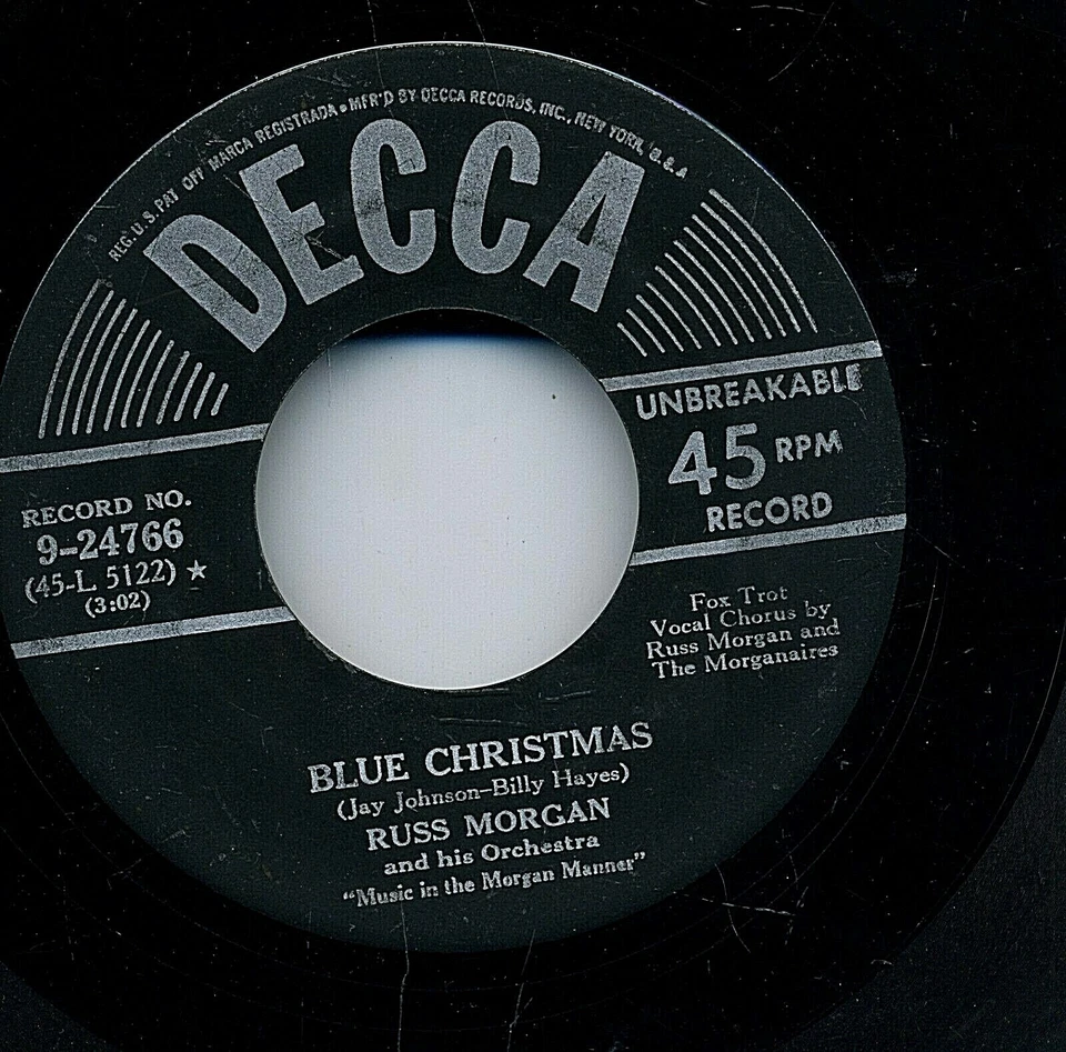 Russ Morgan Blue Christmas Mistletoe Kiss 45 PLAY TESTED - Image 4 of 4